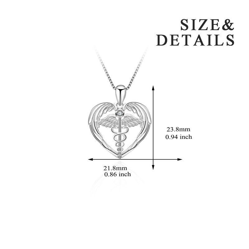 YFN Sterling Silver Caduceus Angel Nursing Themed Pendant Necklace 18" (Nurse Necklace) (Nurse Necklace) (Silver) - Image 4